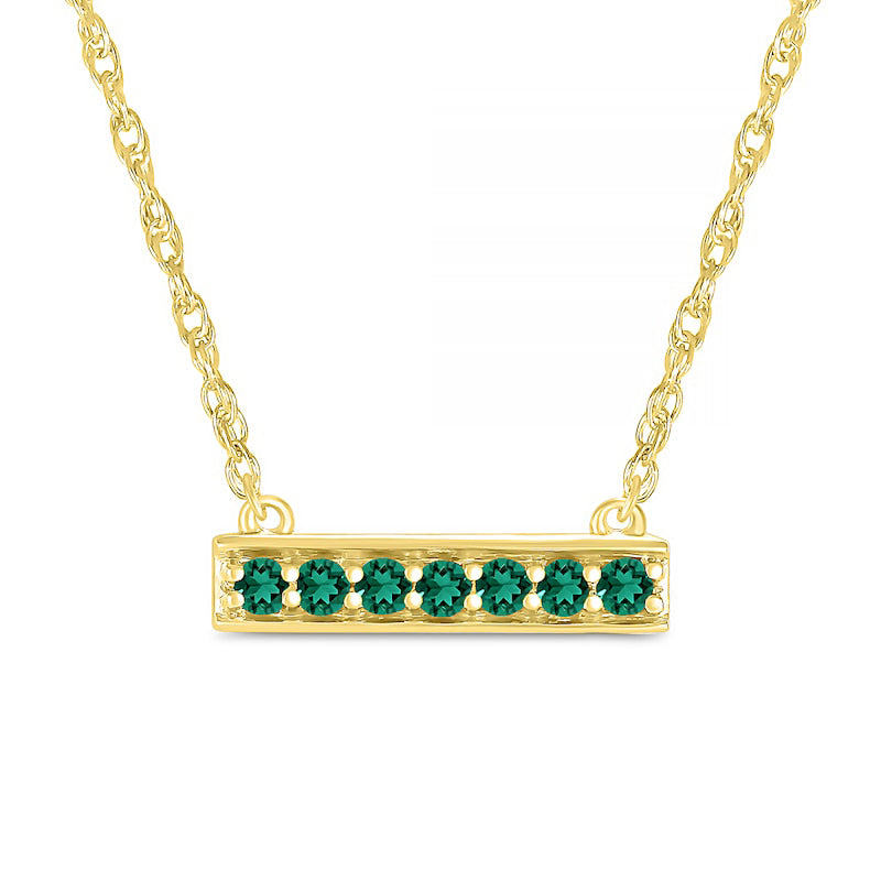 Lab-Created Emerald Seven Stone Border Bar Necklace in Sterling Silver with 14K Gold Plate