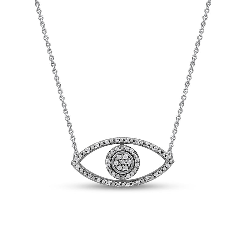 0.1 CT. T.W. Natural Diamond Beaded Evil Eye Necklace in 10K White Gold