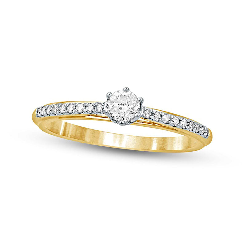 0.33 CT. T.W. Natural Diamond Hidden Halo Cathedral Engagement Ring in Solid 10K Yellow Gold (I/I2)