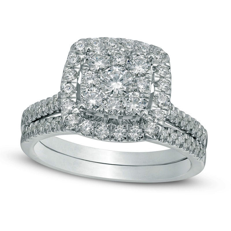 Previously Owned - 1.0 CT. T.W. Composite Natural Diamond Square Frame Bridal Engagement Ring Set in