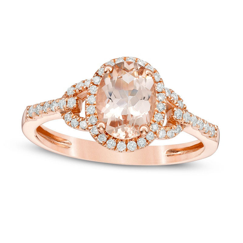 Previously Owned - Oval Morganite and 0.20 CT. T.W. Natural Diamond Frame Buckle Ring in Solid 14K R