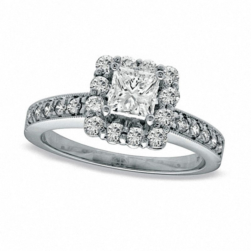 Previously Owned - 0.63 CT. T.W. Princess-Cut Natural Diamond Frame Antique Vintage-Style Engagement