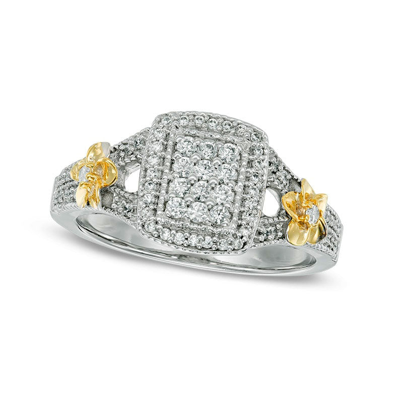 Previously Owned - 0.33 CT. T.W. Rectangular Composite Natural Diamond Frame Double Flower Ring in S