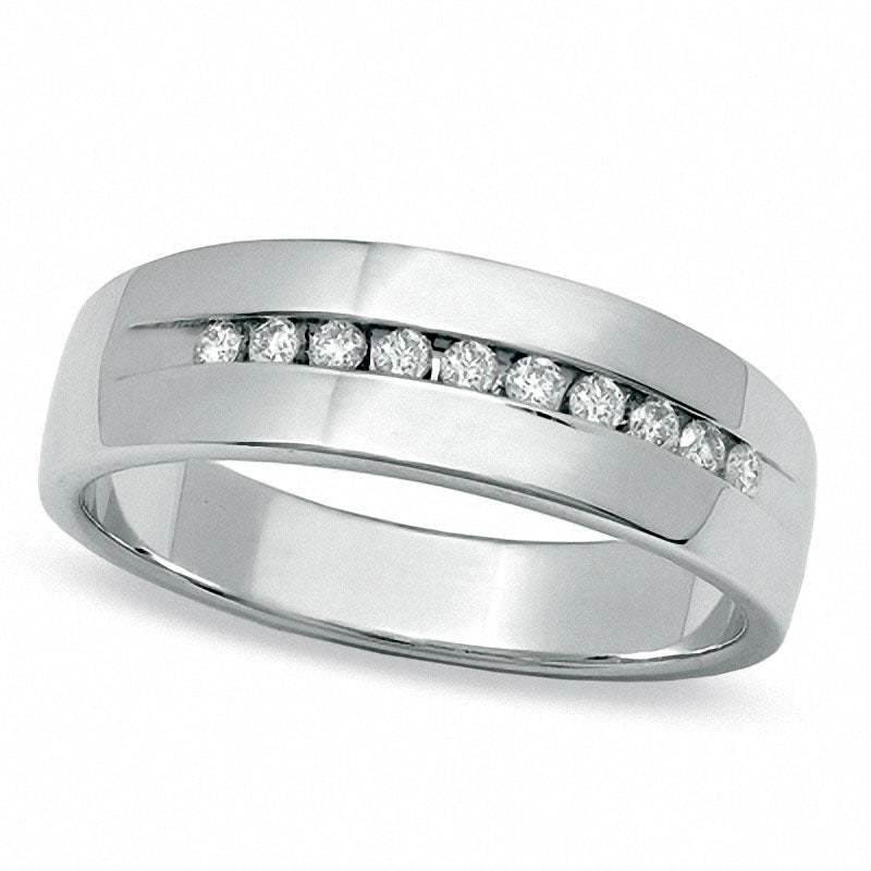 Previously Owned - Men's 0.25 CT. T.W. Channel Set Natural Diamond Wedding Band in Solid 14K Whi