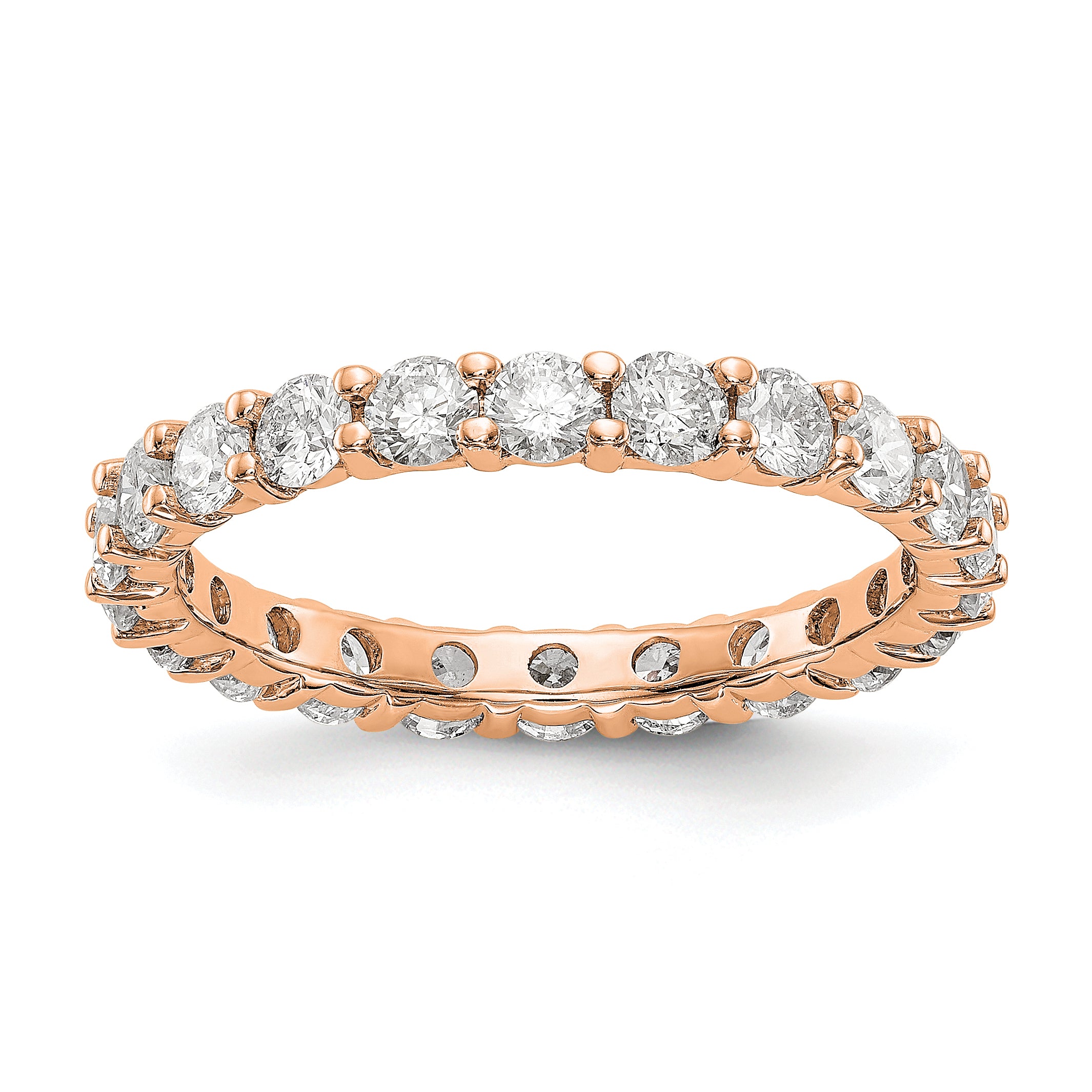 Solid Real 14k Rose Gold Polished Shared Prong 2ct CZ Eternity Wedding Band Ring