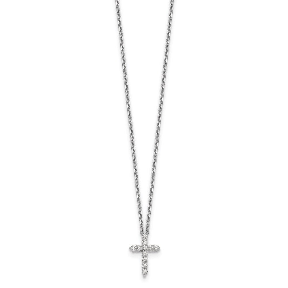 14k White Gold Real Diamond Cross 18 inch Necklace