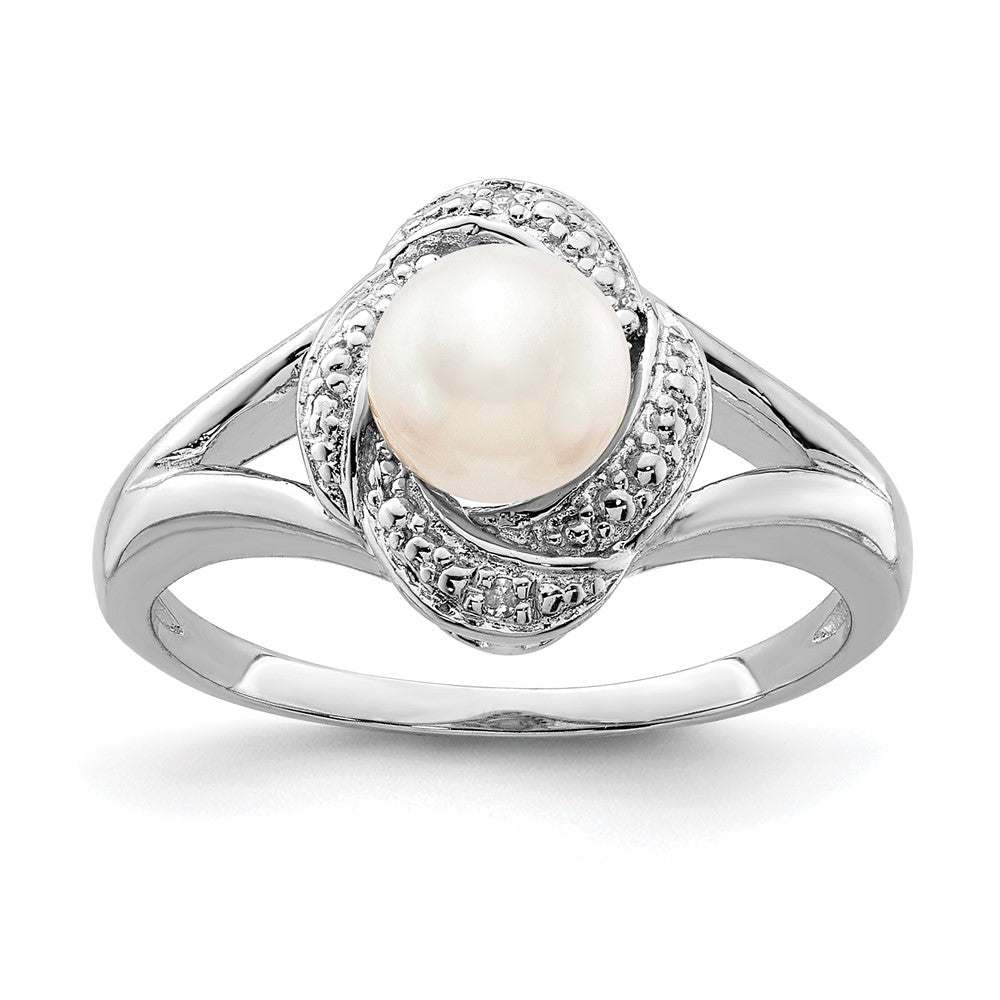 Sterling Silver Rhodium-plated Diamond & FW Cultured Pearl Ring