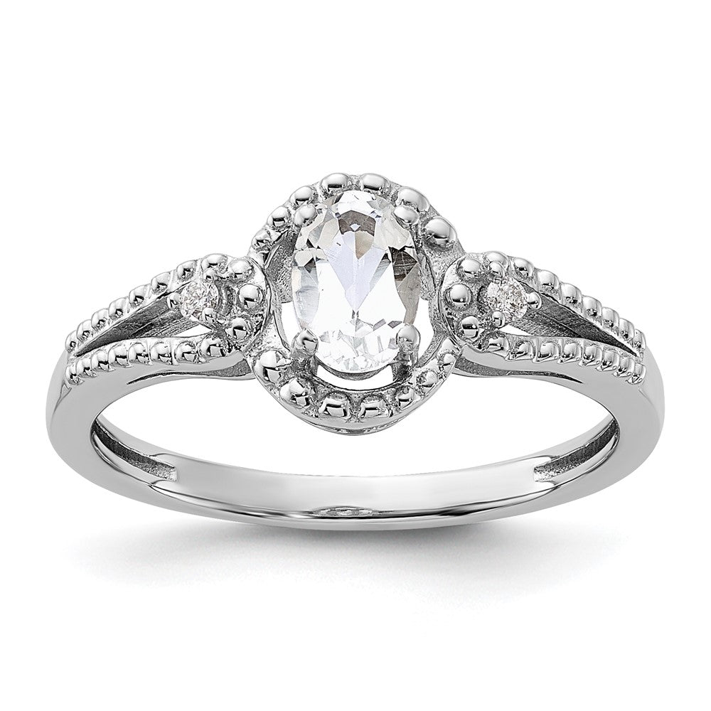 Sterling Silver Rhodium-plated White Topaz & Diamond Ring