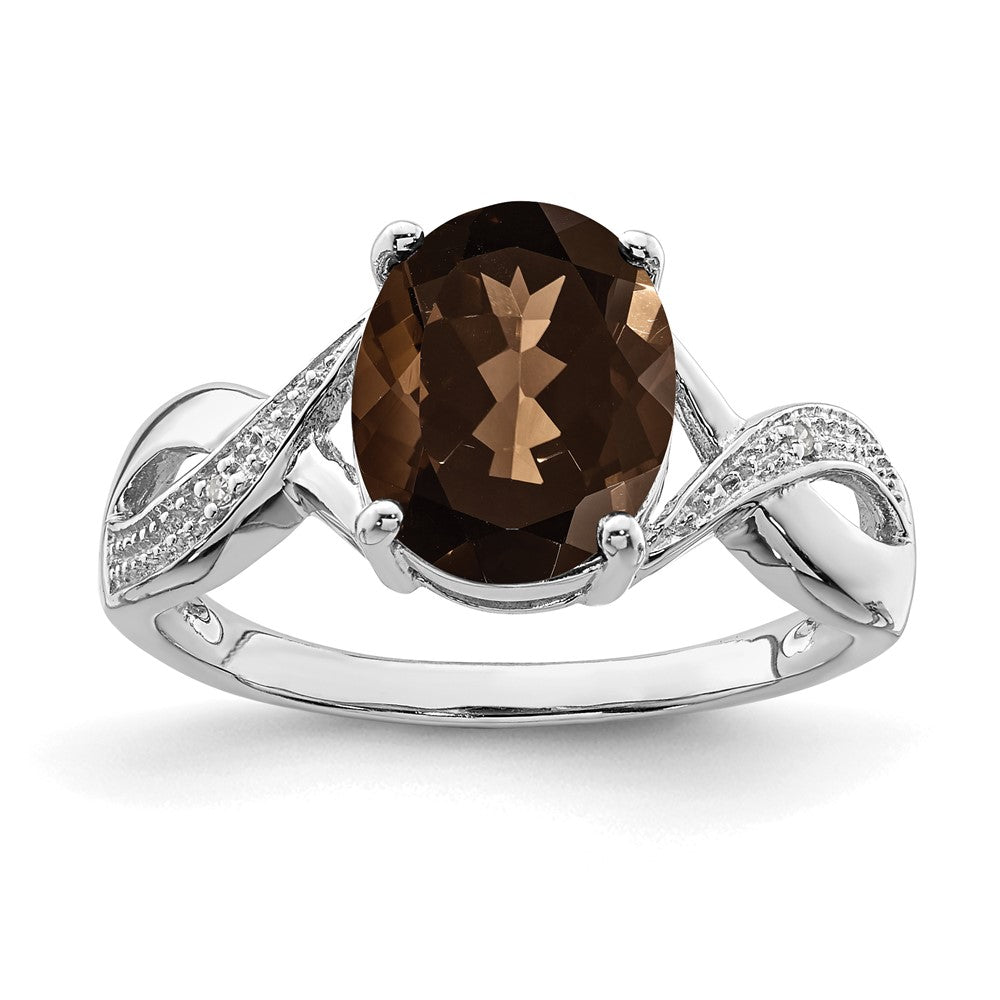 Sterling Silver Rhodium Smoky Quartz & Diamond Ring