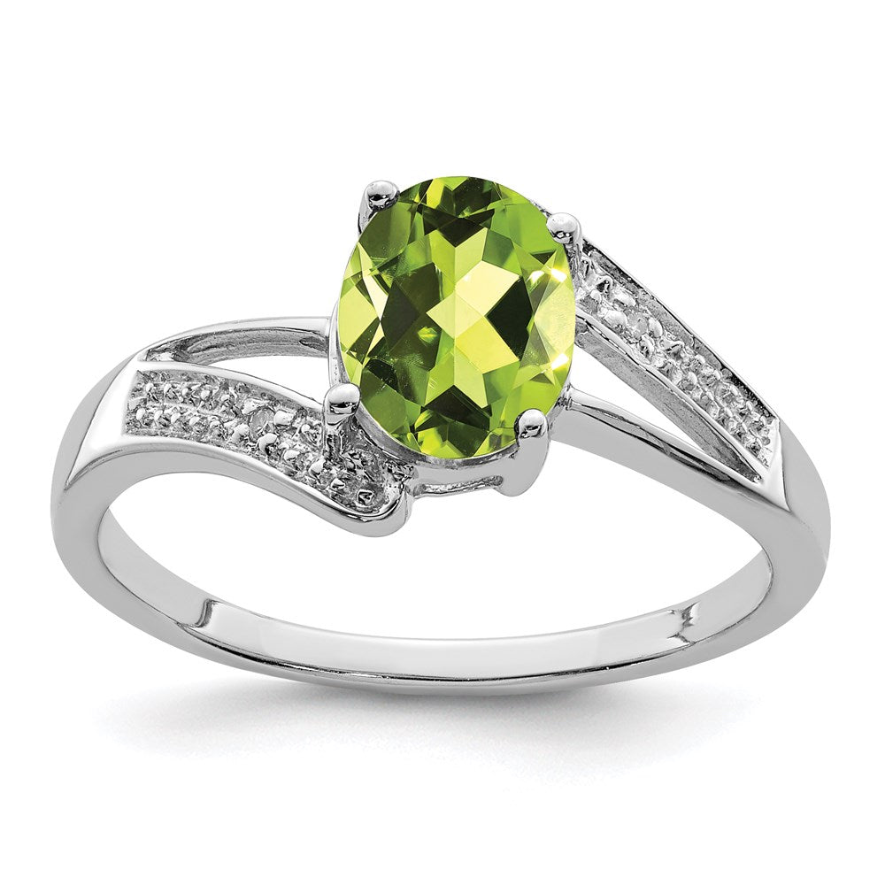 Sterling Silver Rhodium Peridot & Diamond Ring