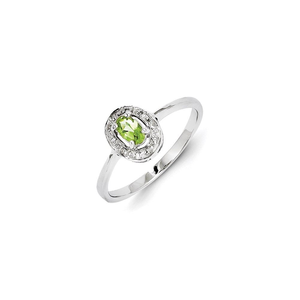 Sterling Silver Rhodium Peridot & Diamond Ring