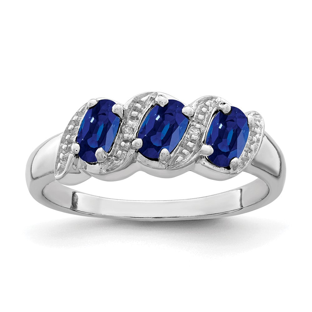 Sterling Silver Rhodium-plated Sapphire & Diamond Ring