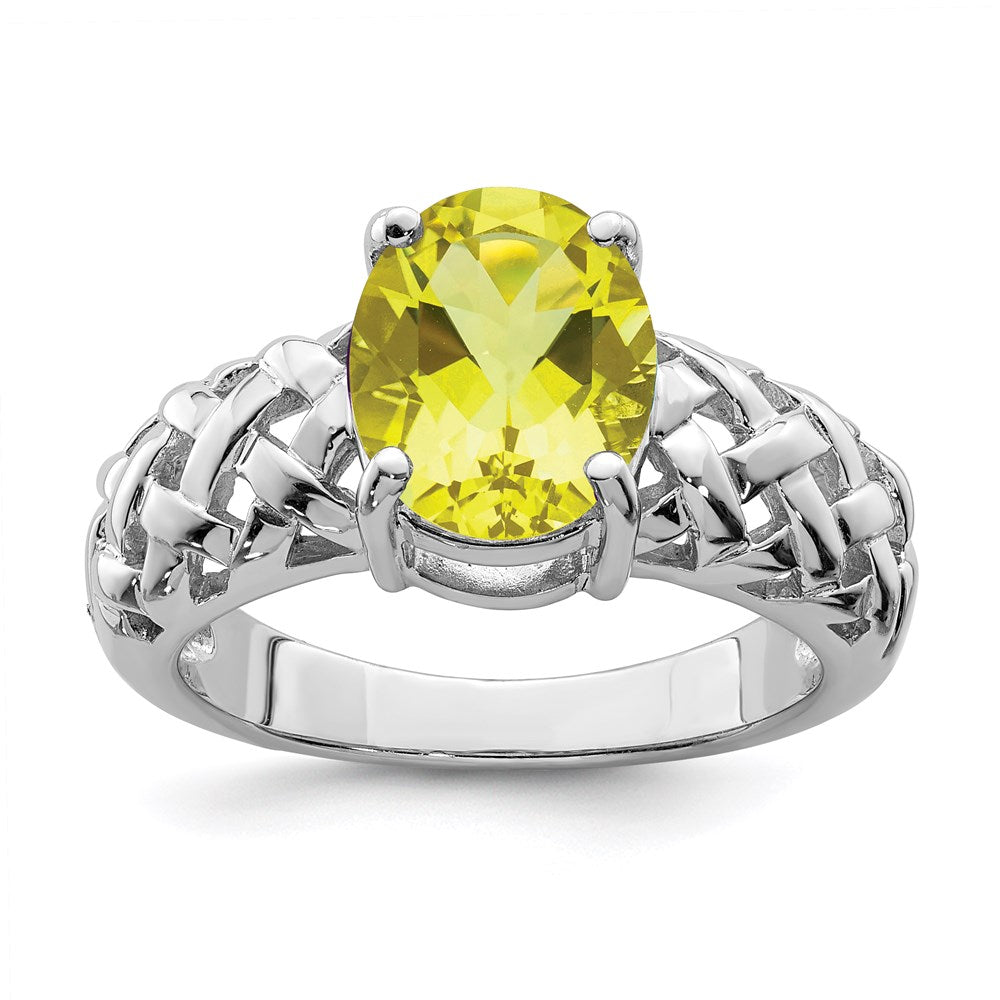 Sterling Silver Rhodium Lemon Quartz Ring