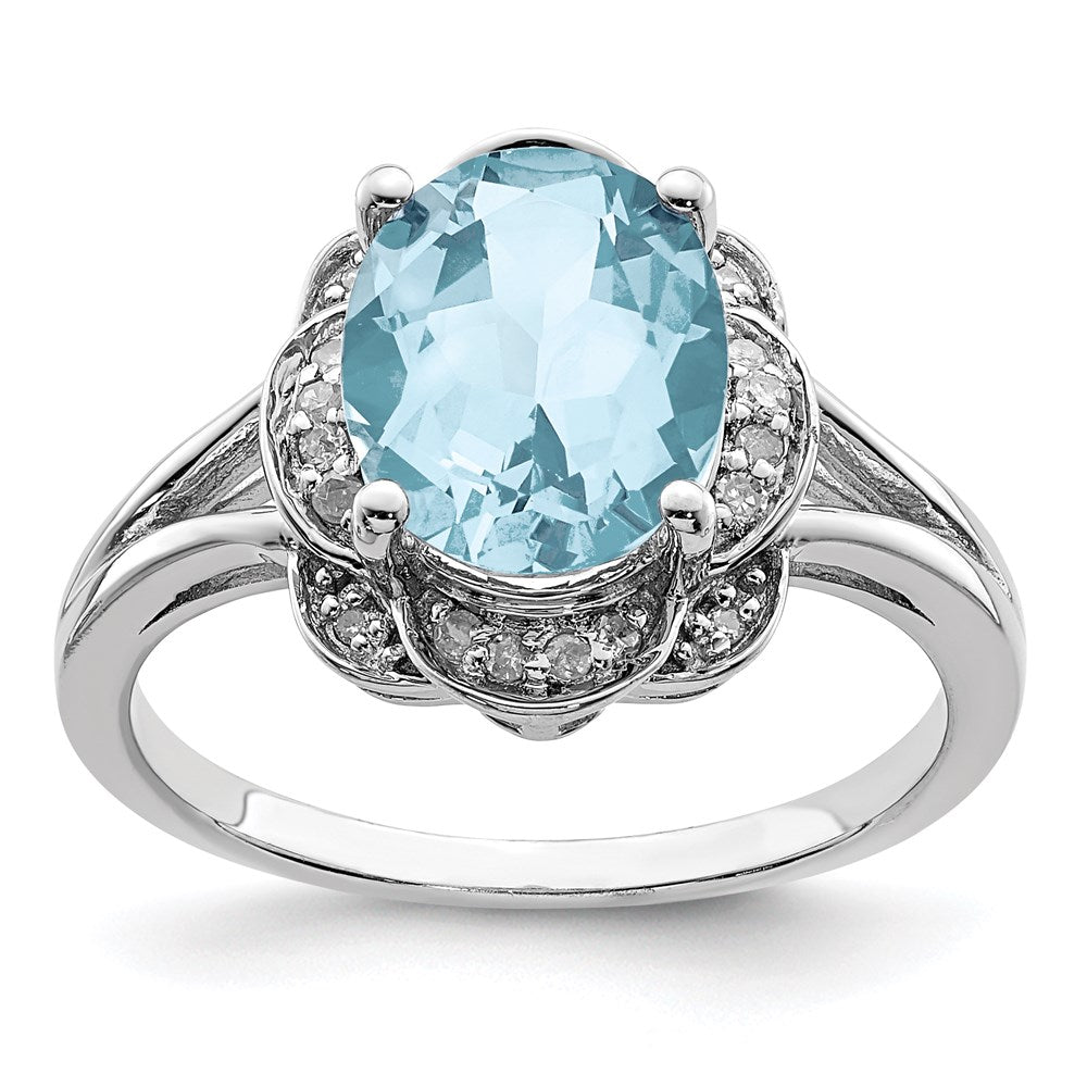 Sterling Silver Rhodium Diamond & Sky Blue Topaz Ring