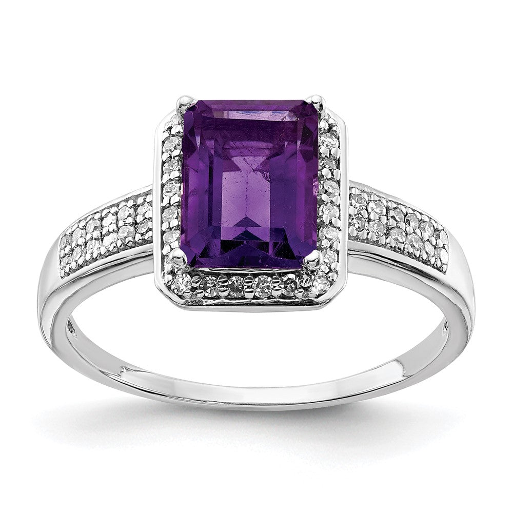 Sterling Silver Rhodium-plated Amethyst & Diamond Ring