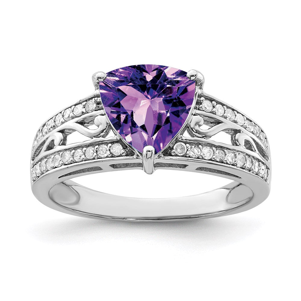 Sterling Silver Rhodium-plated Amethyst & Diamond Ring