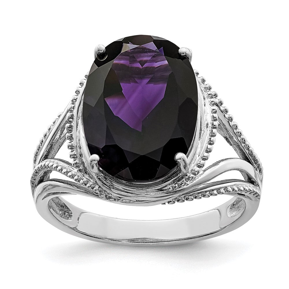 Sterling Silver Rhodium-plated Amethyst Ring