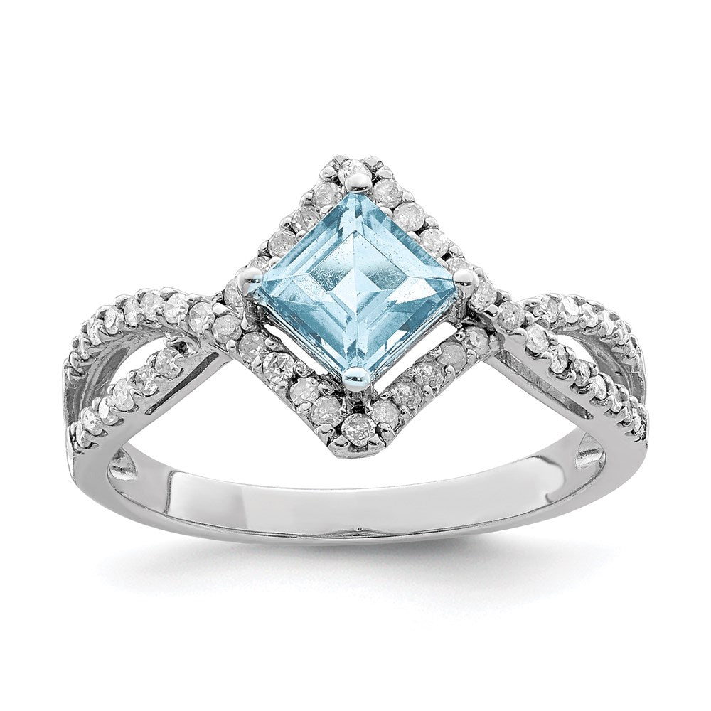 Sterling Silver Rhodium Diamond & Sky Blue Topaz Ring