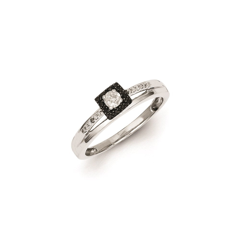 Sterling Silver Black and White Diamond Square Ring