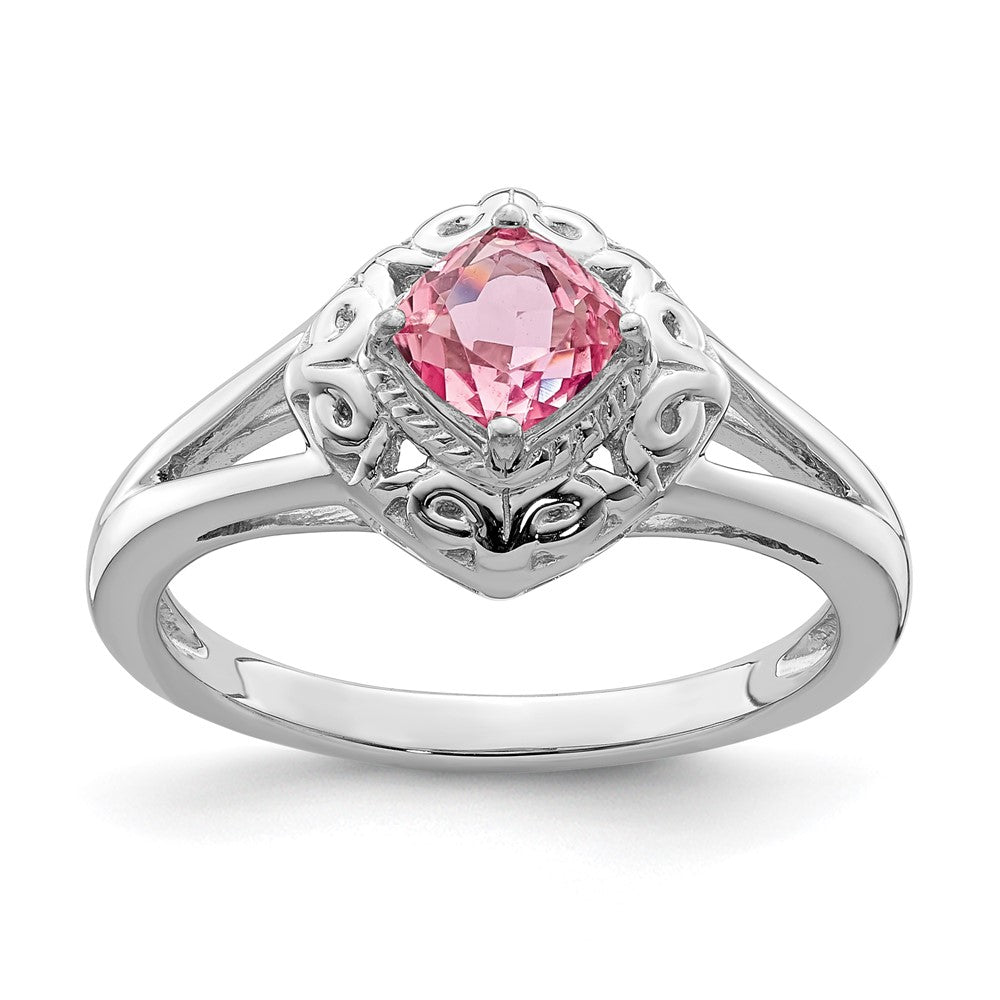 Sterling Silver Rhodium-plated Pink Tourmaline Ring