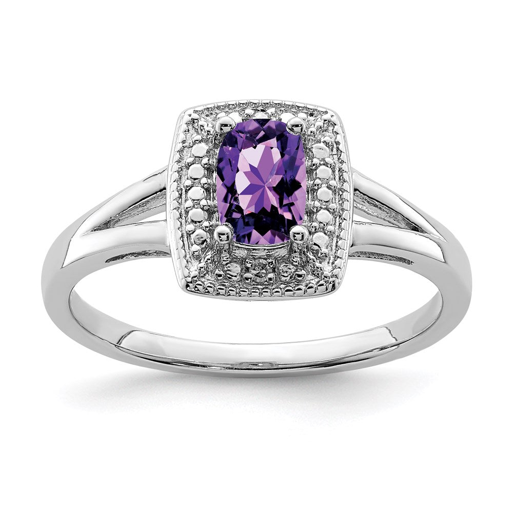 Sterling Silver Rhodium-plated Amethyst Diamond Ring