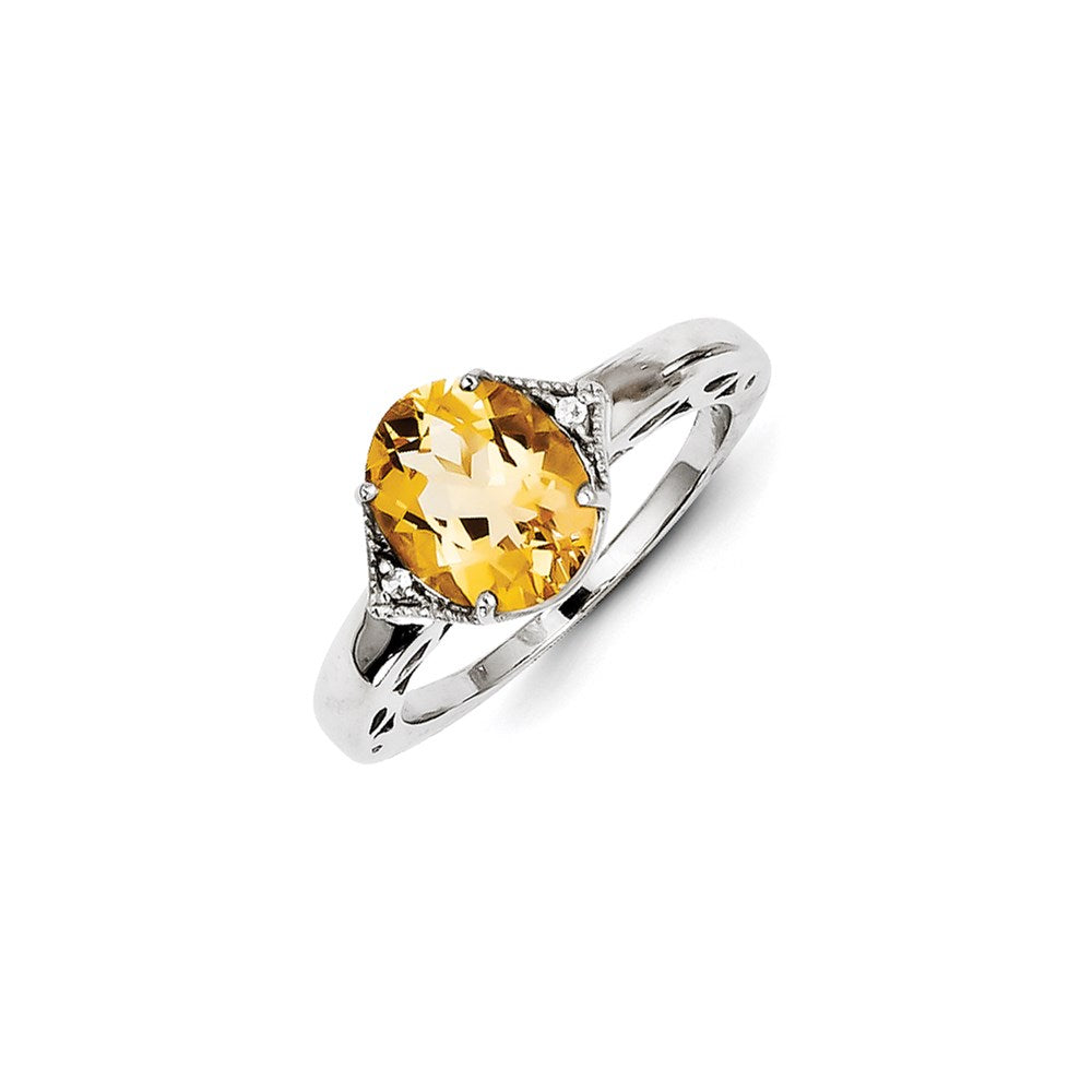 Sterling Silver with Citrine and White Topaz Oval Ring