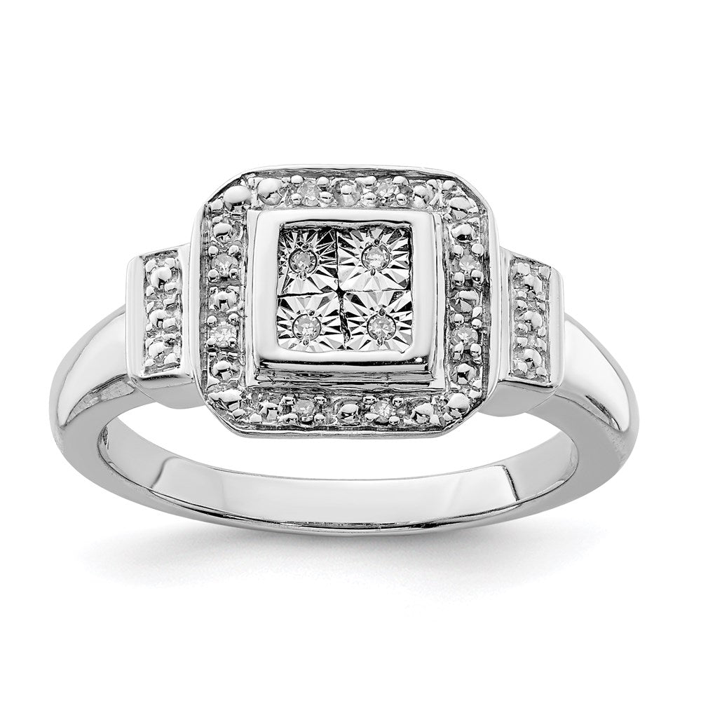 Sterling Silver Rhodium Diamond Square Ring