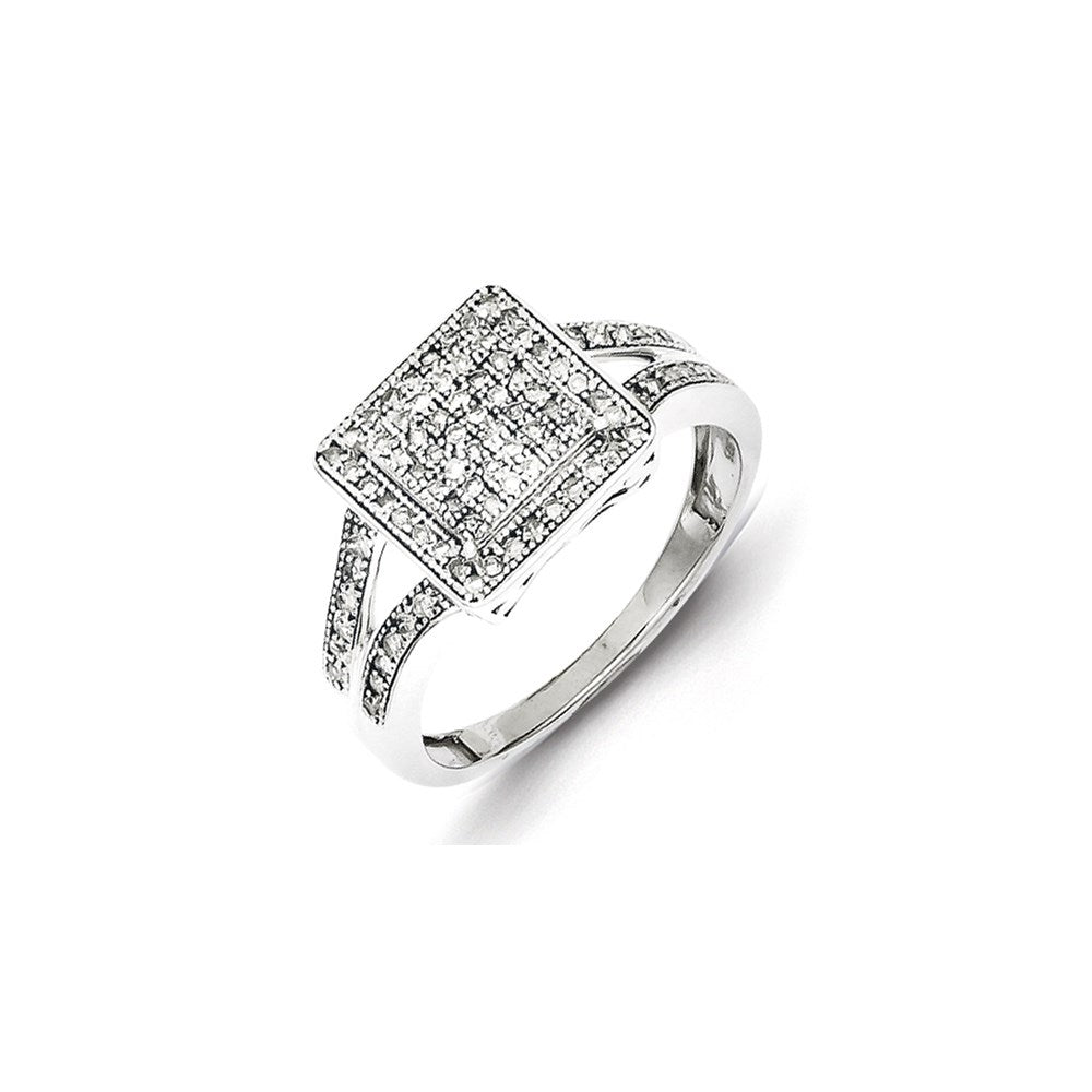 Sterling Silver Diamond Cluster Square Ring