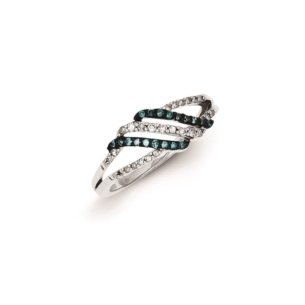 Sterling Silver Blue & White Diamond Wave Ring