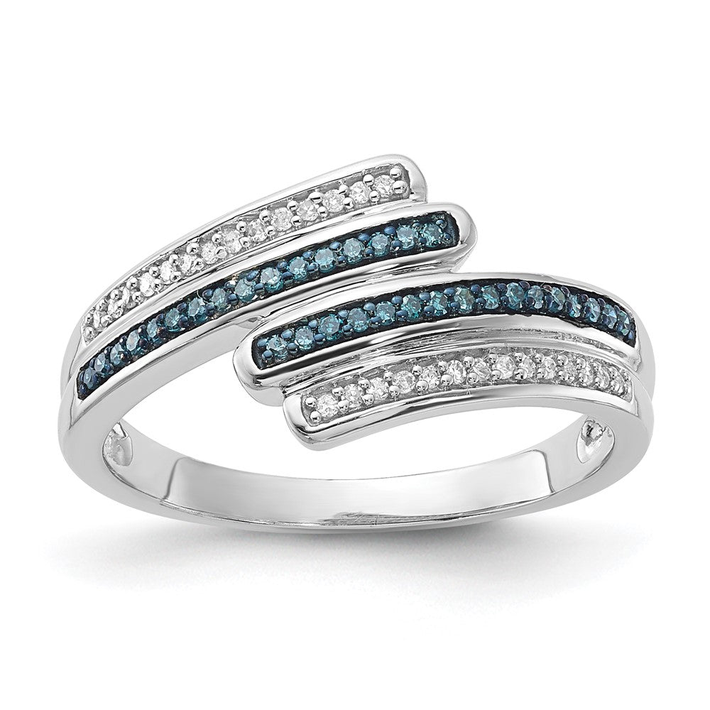 Sterling Silver Blue and White Diamond Ring