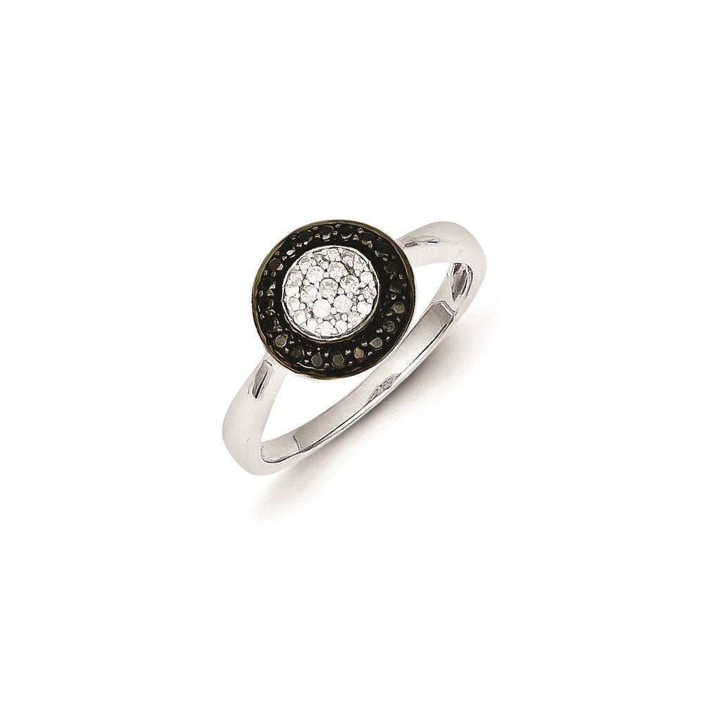 Sterling Silver Black & White Diamond Round Ring