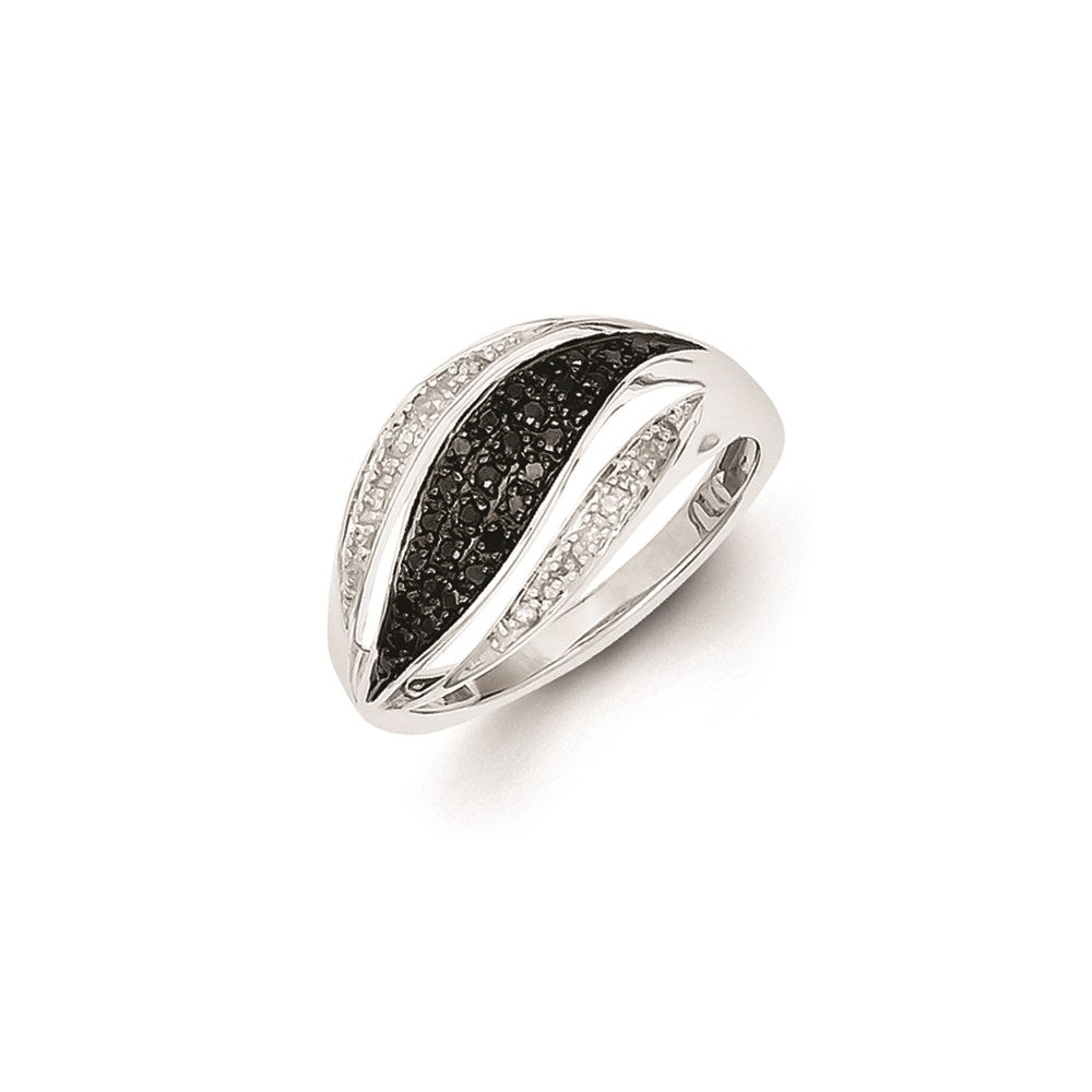 Sterling Silver Black and White Diamond Wave Ring