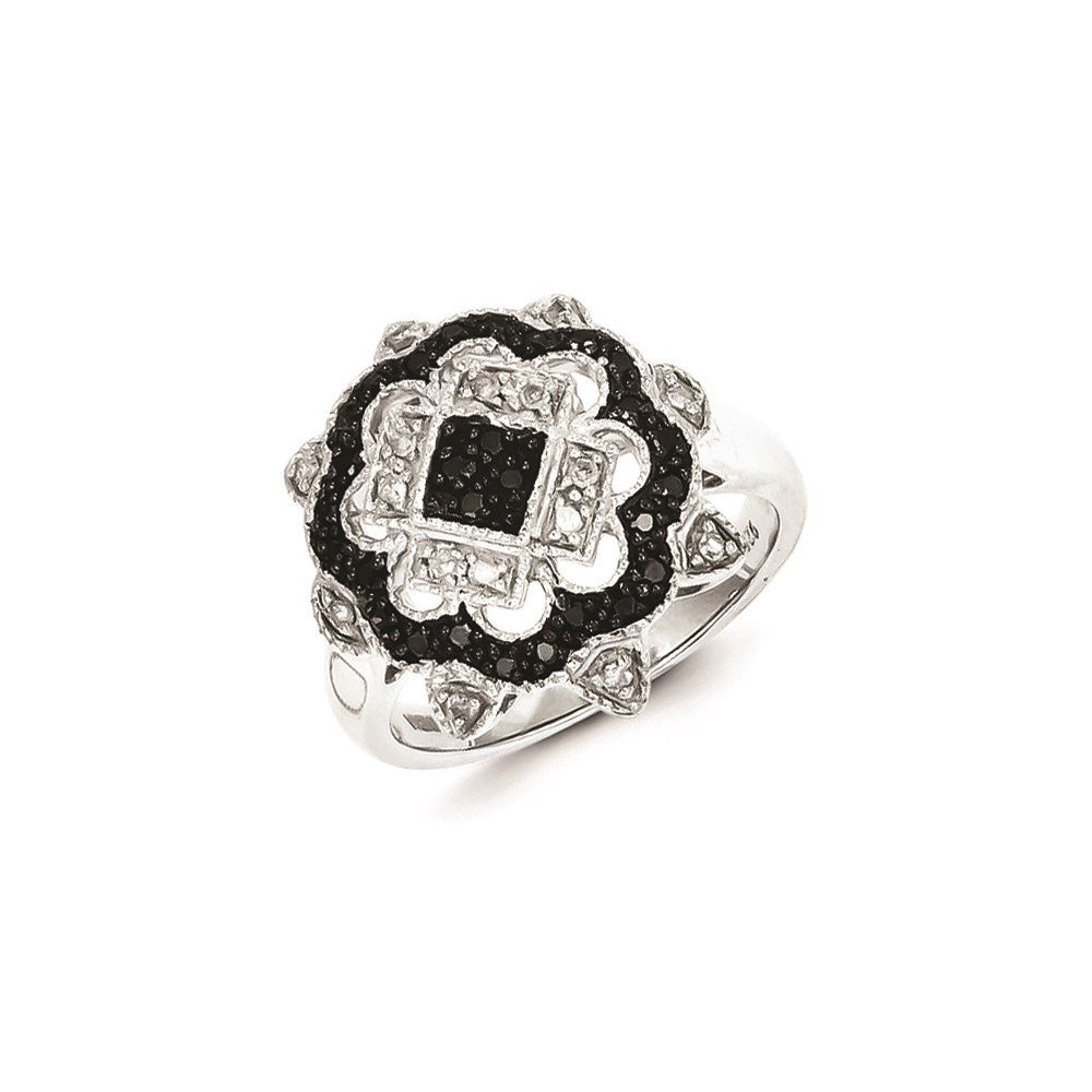 Sterling Silver Black & White Diamond Ring