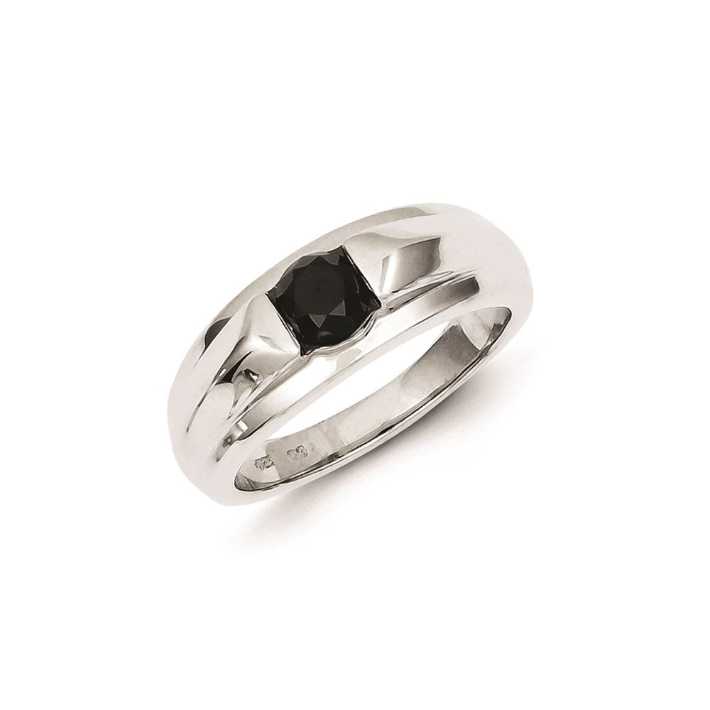 Sterling Silver Black Round Diamond Mens Ring