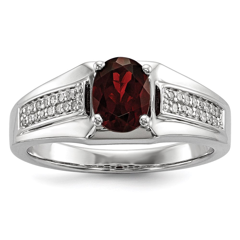 Sterling Silver Garnet & Diamond Men's Ring