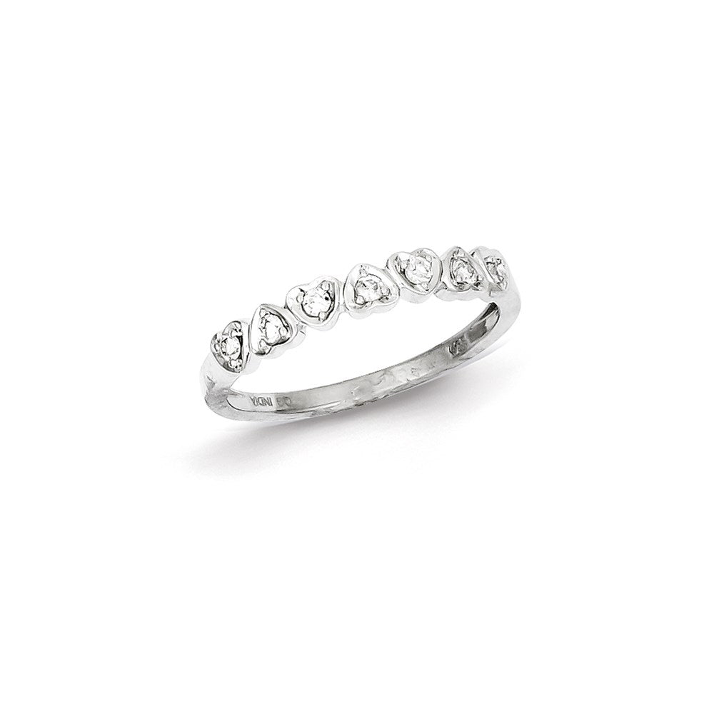 Sterling Silver Rhodium Plated Diamond Hearts Ring