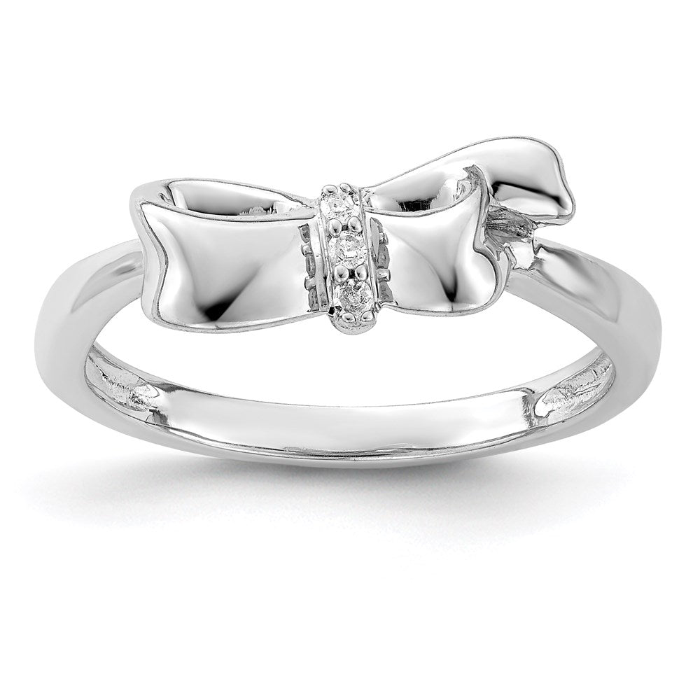 Sterling Silver Rhodium Plated Diamond Bow Ring