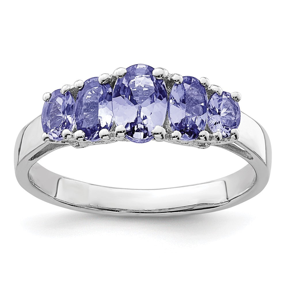 Sterling Silver Rhodium 5-Stone Oval Tanzanite Ring