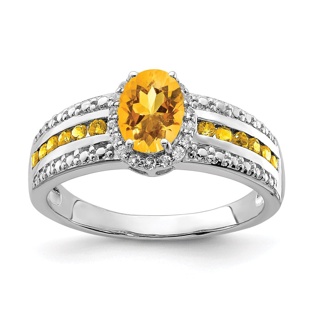 Sterling Silver Rhodium-plated Citrine and White Topaz Ring