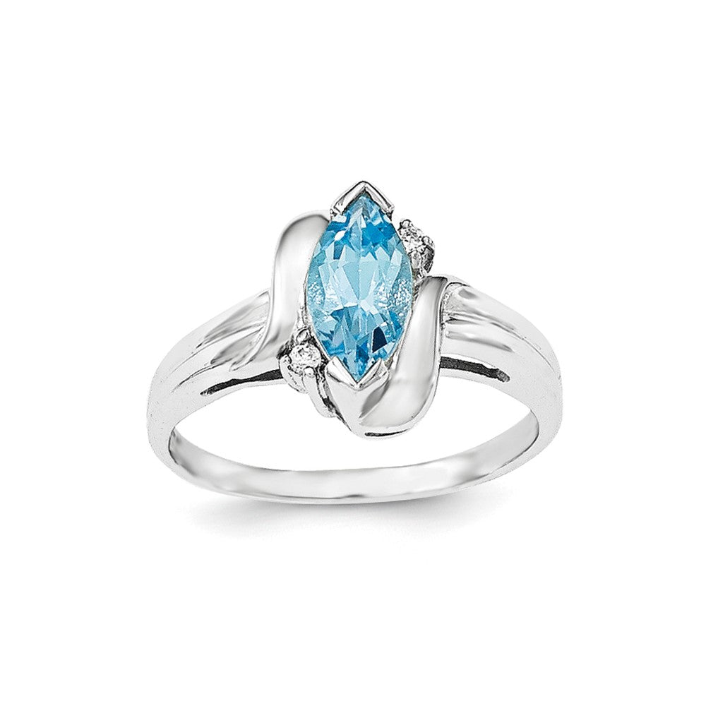 Sterling Silver Rhodium-plated w/CZ and Blue Topaz Ring