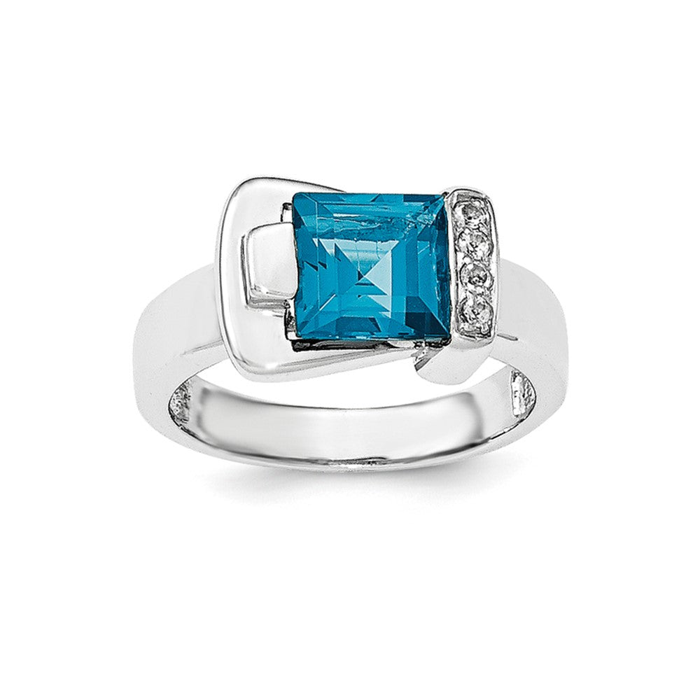 Sterling Silver Polished White Topaz & Blue Topaz Belt Ring