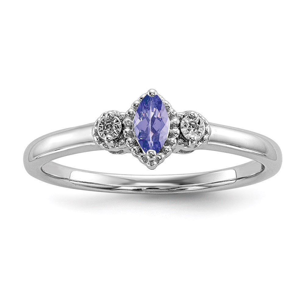 Sterling Silver Rhodium Diamond and Tanzanite Ring