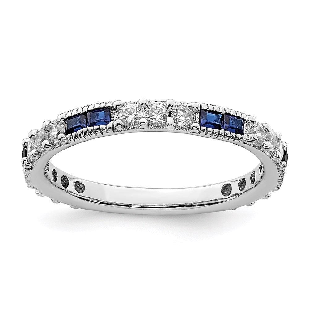 Sterling Silver Rhodium-plated Synthetic Blue Spinel & CZ Ri