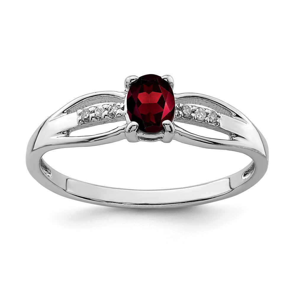 Sterling Silver Rhod-plated Diamond Garnet Ring