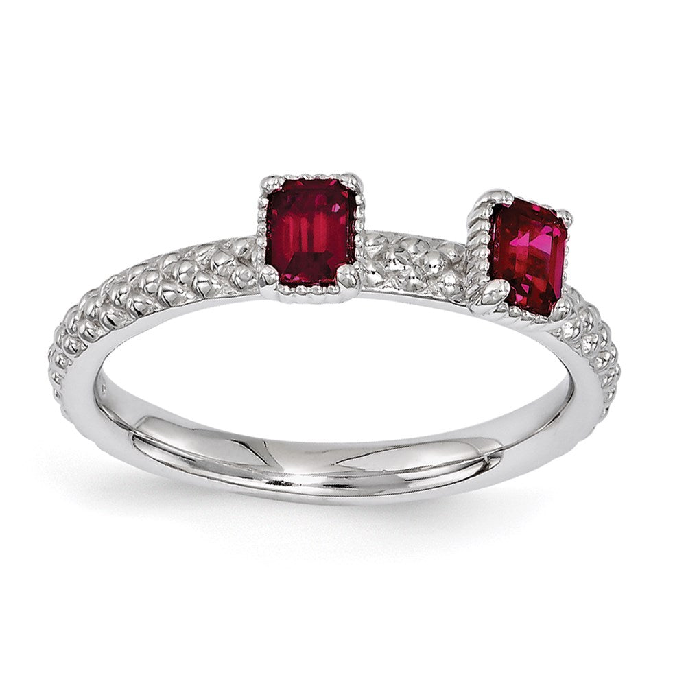 Sterling Silver Stackable Expressions Created Ruby Two Stone Ring