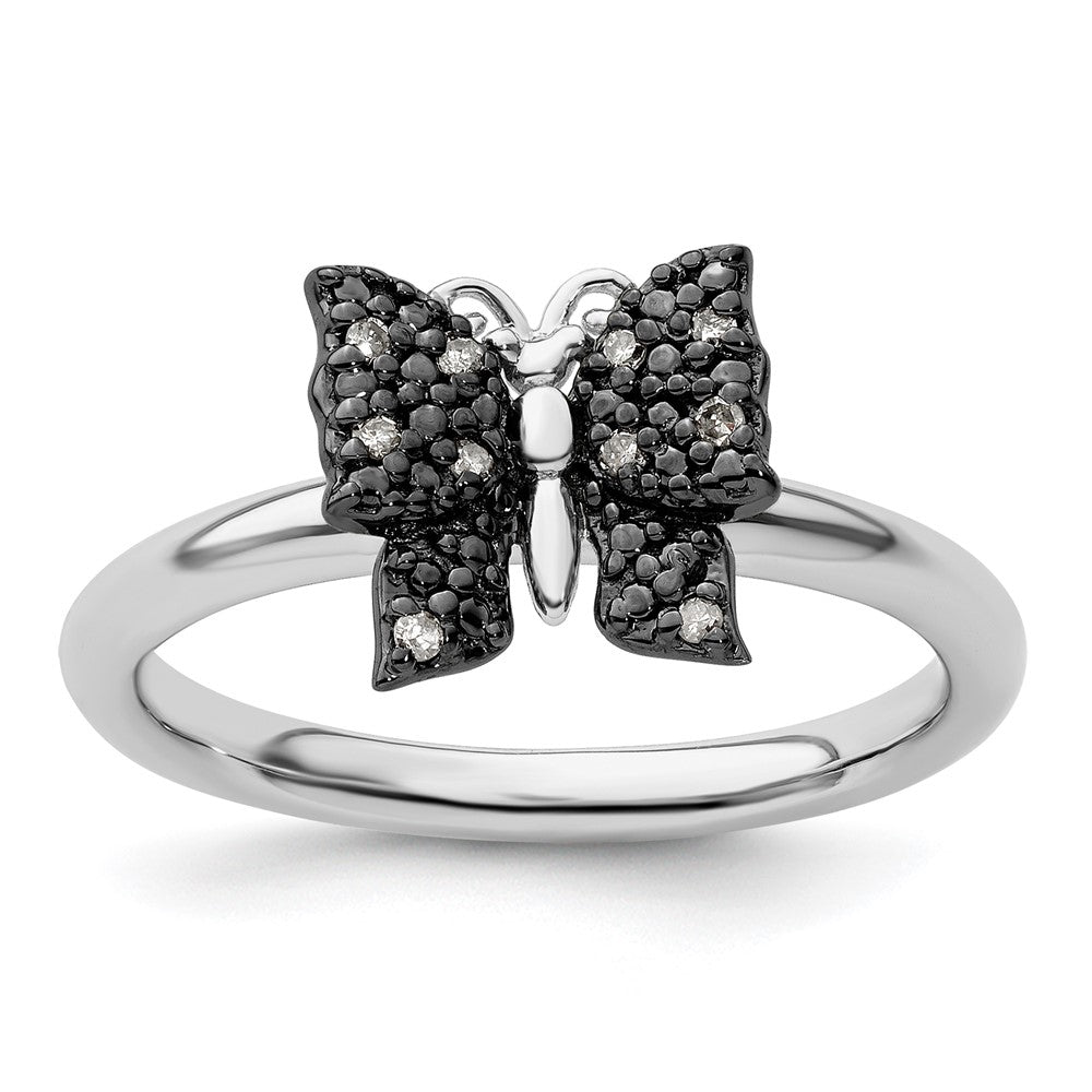 Sterling Silver & Black-plated Stackable Expressions Diamond Butterfly Ring