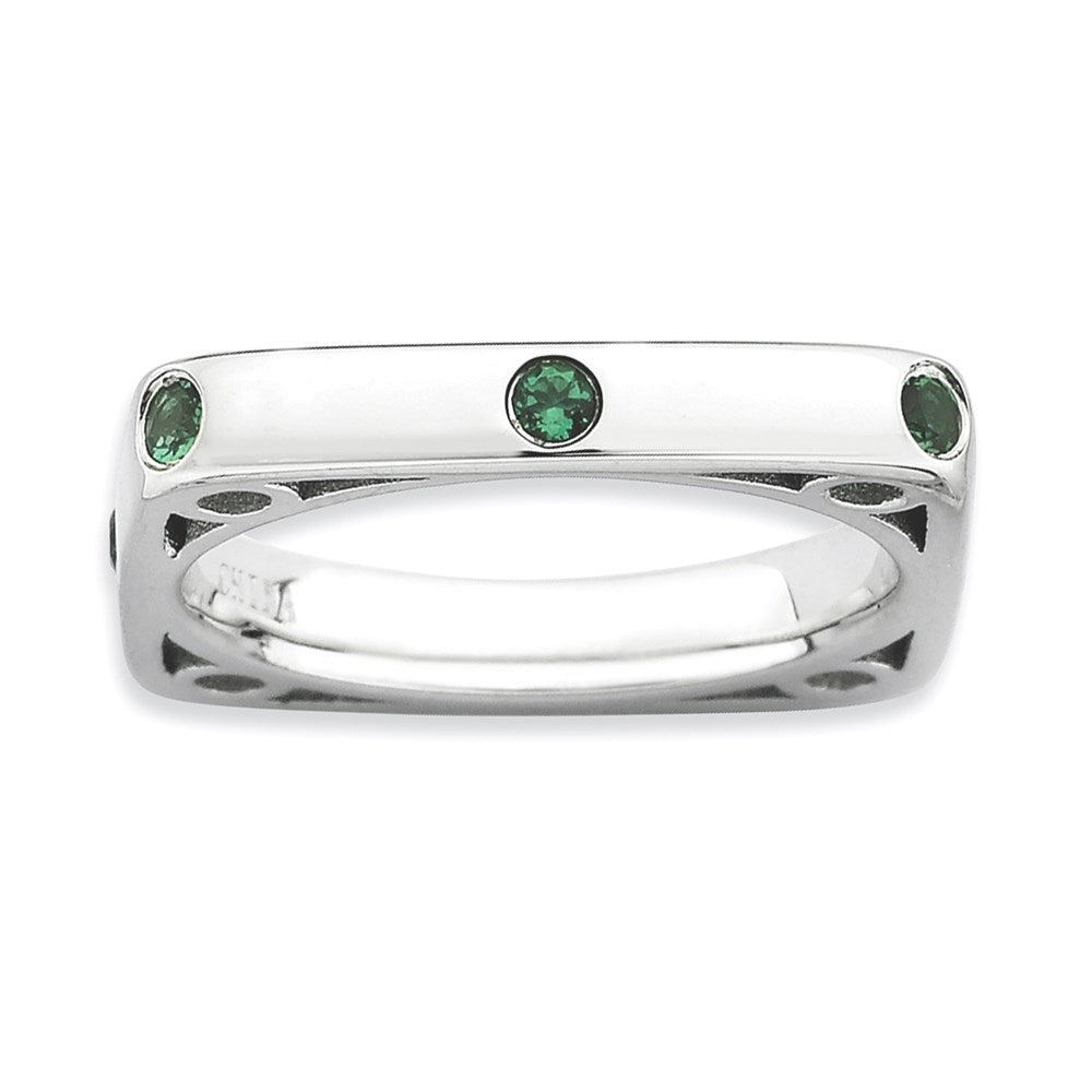 Sterling Silver Stackable Expressions Polished Created Emerald Square Ring