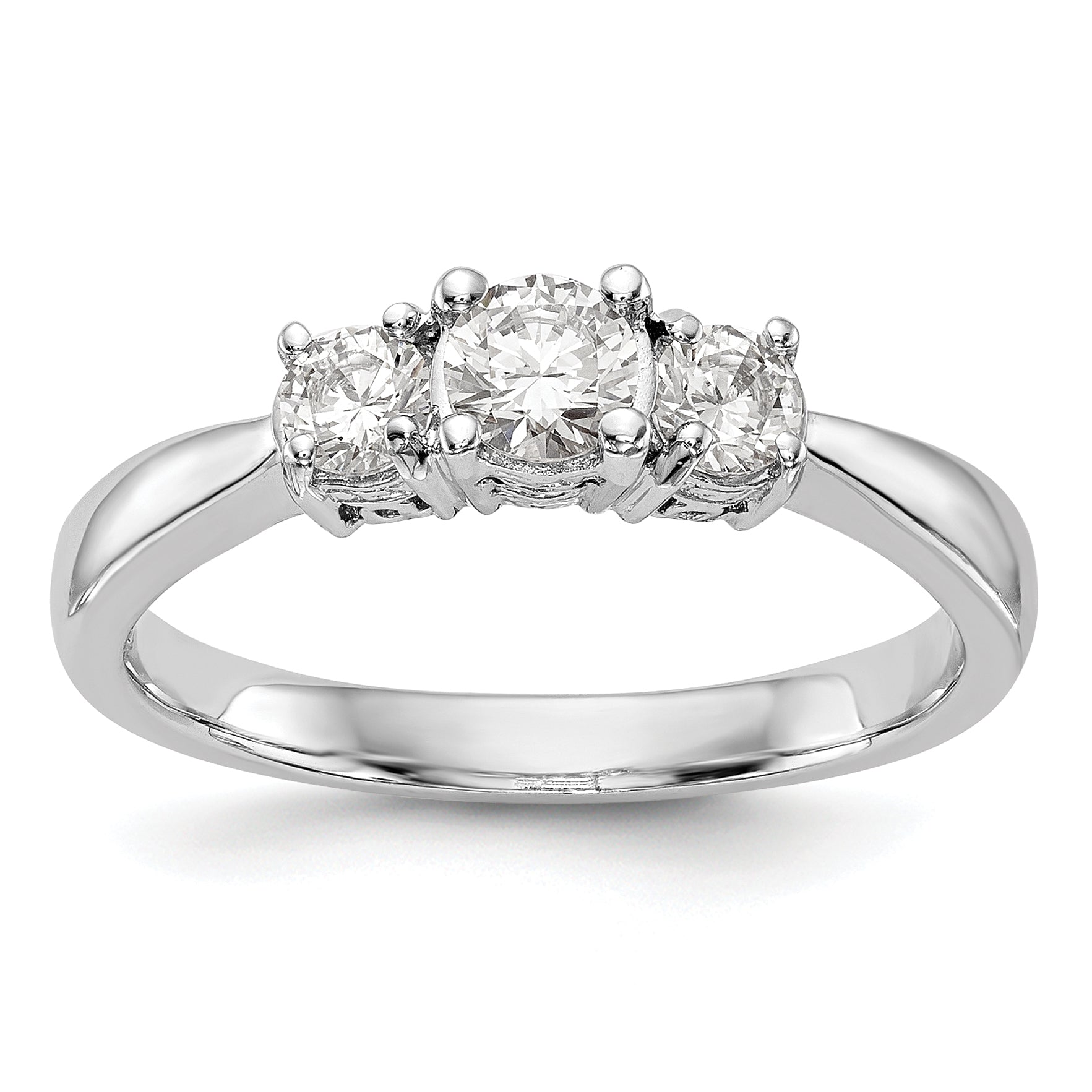 0.33ct. CZ Solid Real 14K White Gold 3-Stone Engagement Ring