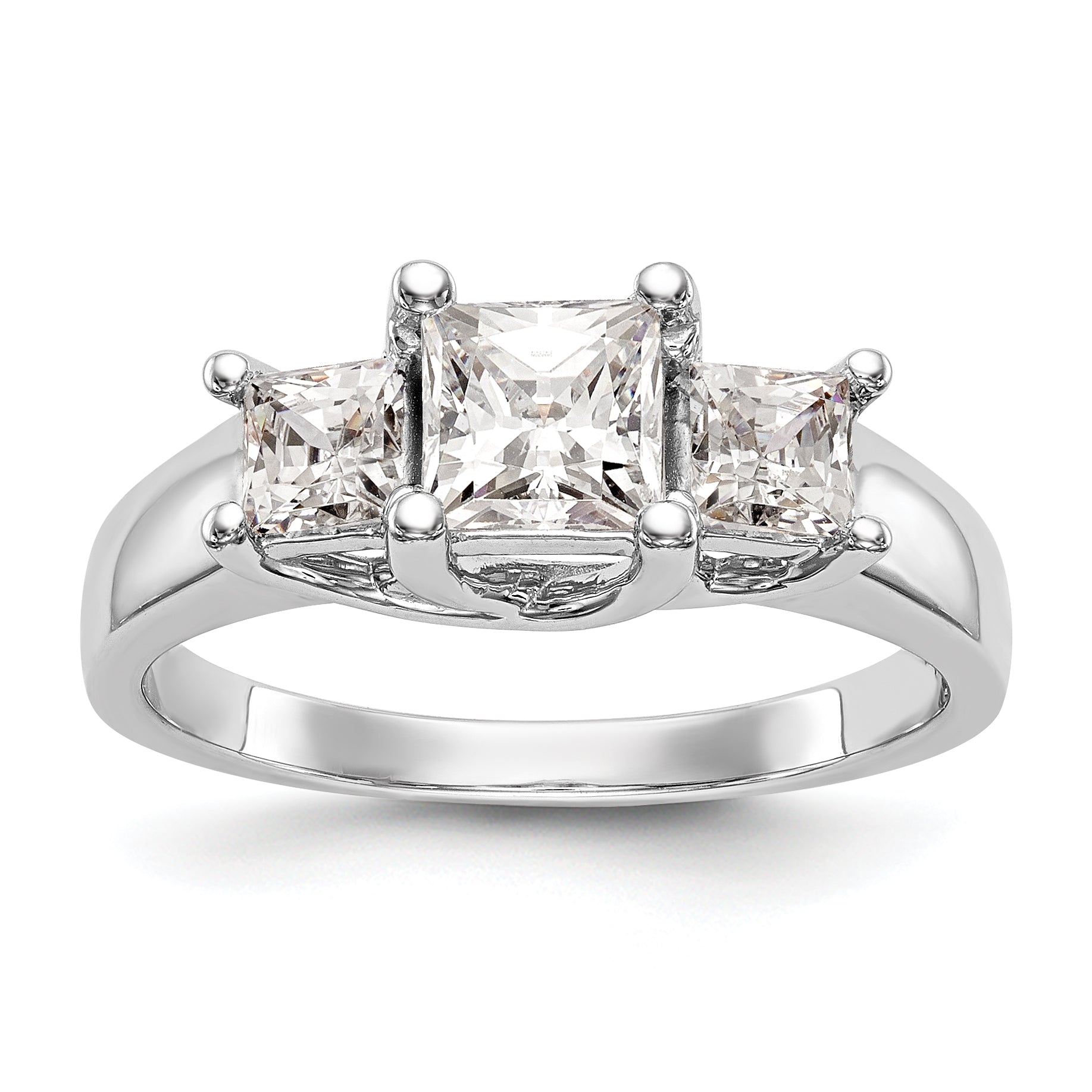 0.75ct. CZ Solid Real 14K White Gold 3-Stone Engagement Ring