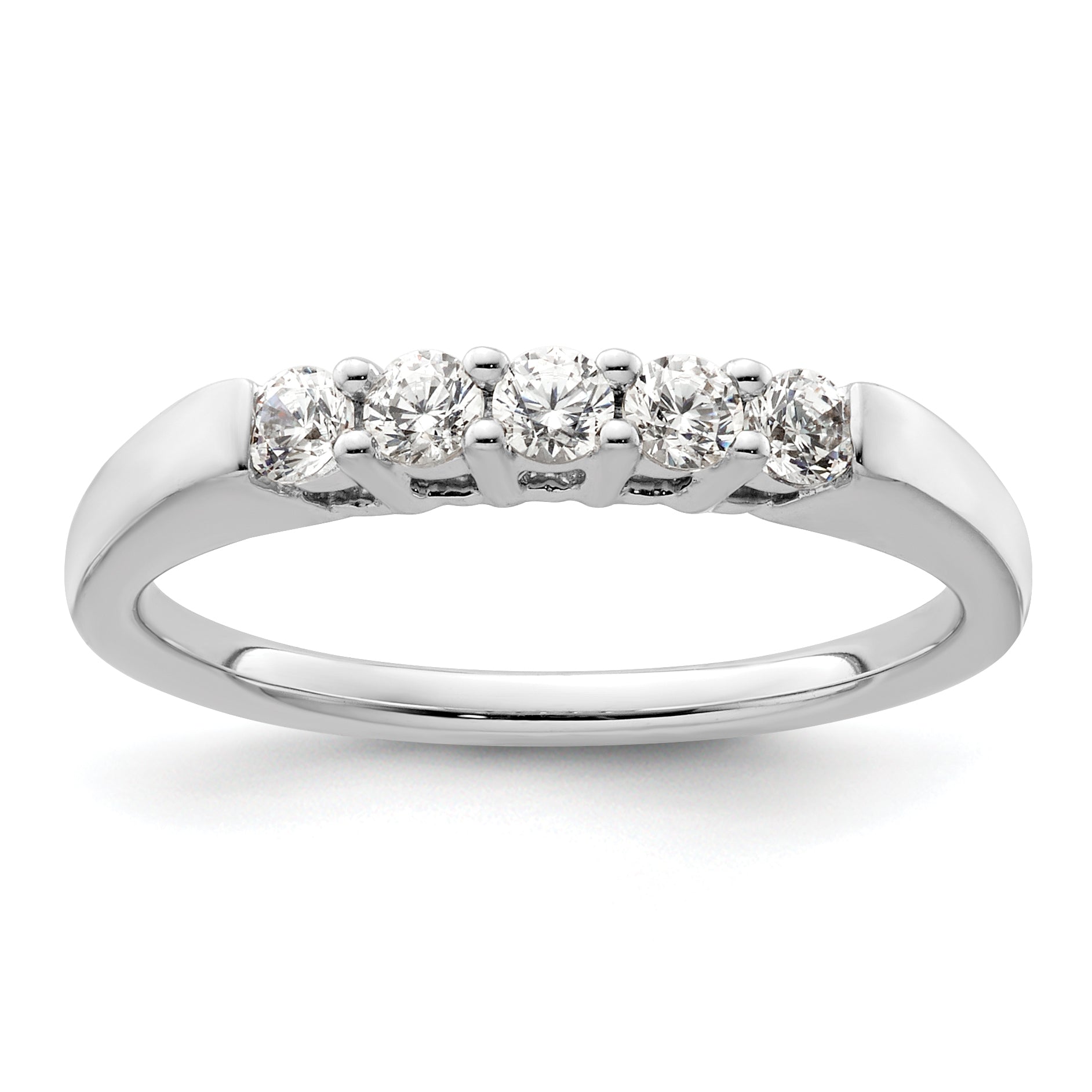 0.33ct. CZ Solid Real 14K White Gold 5-Stone Wedding Band Ring